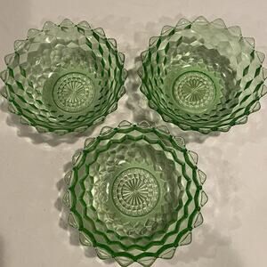 Uranium Vaseline Glass Cube Green 7 1/4” Pointed-Edge Large Berry Bowl Set Of 3